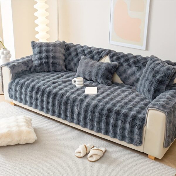1pc Imitation Rabbit Plush Sofa Cover Winter Warm Thick Plush Soft Sofa Slipcover Pet Favorite Non-slip Protective Couch Cover Furniture Protector For Bedroom Office Living Room Home Decor - Image 18