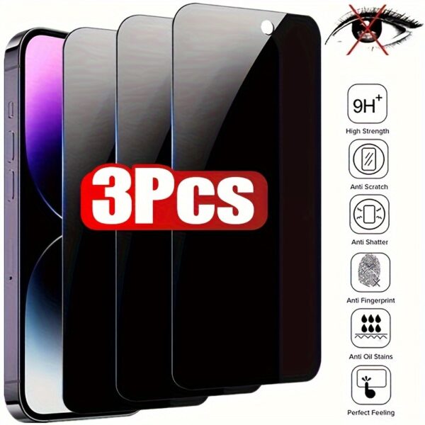 3-Pack Glossy Anti-Spy Glass Screen Protector for iPhone 11/12/13/14/15 Pro Max/X/XS/XR/XS Max, High Strength, Anti-Scratch, Anti-Fingerprint, Oil Stain Resistant, Perfect Touch Feel - Image 5