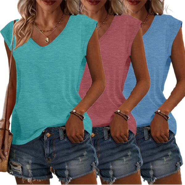 3pcs Women's Casual V-Neck Short Sleeve T-Shirts - Lightweight Summer Tops in Pink, Blue, Grey | Breathable Solid Color Tees for Casual Attire, Relaxed Fit Clothing, Versatile Fashion, Soft Texture, Warm Weather Outfits, Simple Design, Comfortable Materia - Image 17