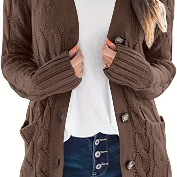 Cozy Cable Knit Cardigan - Chic Button-Up Design - Warm Long Sleeve Top for Women, Perfect for Fall & Winter - Image 16
