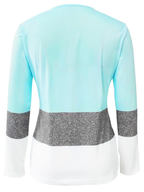 Chic Colorblock Long Sleeve T-Shirt - Zip-Up Front, Comfortable Fit for Spring & Fall - Trendy Women's Casual Fashion - Image 9