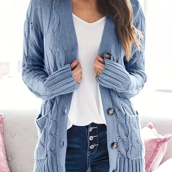 Cozy Cable Knit Cardigan - Chic Button-Up Design - Warm Long Sleeve Top for Women, Perfect for Fall & Winter - Image 19