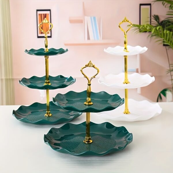 1pc, Elegant 3 Tier Cupcake Stand for Tea Parties, Weddings, and More - Ruffled or Laciness Design - Perfect for Decorating and Serving Desserts - Table and Kitchen Accessories