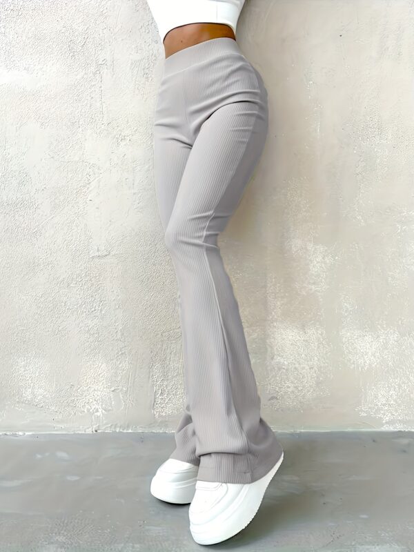 Casual Ribbed Simple Slim Leggings Solid Color High Waist Fashion Trousers - Image 9