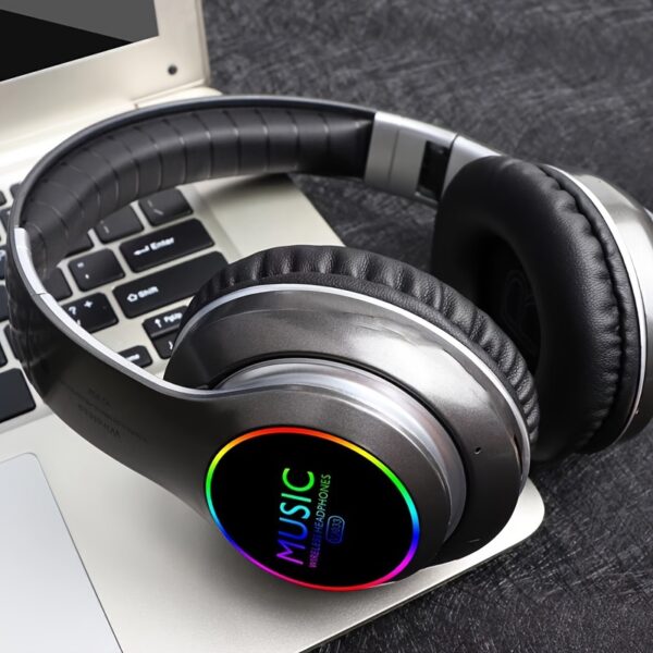 [Wireless Deep Bass Headphones] Foldable Wireless Headphones with Deep Bass, Lightweight Gaming Earbuds with Built-in Mic, 3.5mm Audio Cable Compatible, USB Type-C Charging, Non-Waterproof, Push Button Volume Control, for Travel & Work, Adult - No Charger - Image 3
