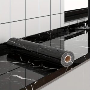 1pc Self-Adhesive Waterproof Wallpaper - 40cm x 100cm, Glossy Black Marble Pattern, Oil-Proof Kitchen Backsplash Sticker for Cabinets, Countertops & Walls, Easy to Cut & Apply