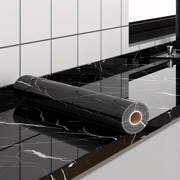 1pc Self-Adhesive Waterproof Wallpaper - 40cm x 100cm, Glossy Black Marble Pattern, Oil-Proof Kitchen Backsplash Sticker for Cabinets, Countertops & Walls, Easy to Cut & Apply