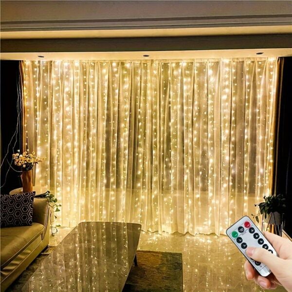 USB-Powered Fairy Curtain Lights with Remote - 8 Modes, Warm White LED String Lights for Bedroom, Indoor Decor, Weddings & Parties