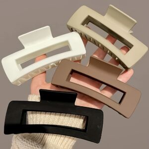 4 Pcs Rectangle Hair Claw Clips, Solid Color Non-Slip Strong Hold Jaw Hair Clips, Styling Accessories For Women Thin Thick Hair