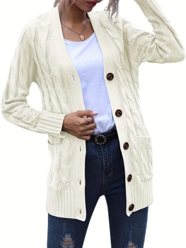 Cozy Cable Knit Cardigan - Chic Button-Up Design - Warm Long Sleeve Top for Women, Perfect for Fall & Winter - Image 5