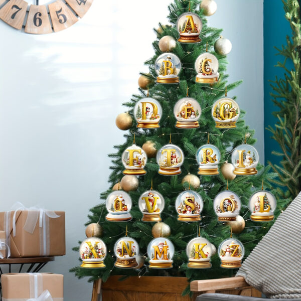 Acrylic Crystal Globe Christmas Ornament with Snowman Figurine - Hanging Alphabet Letters A-Z, Art Deco Style, Thanksgiving & Christmas Tree Decor, No Battery Required - Image 8