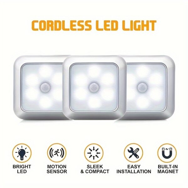 1 Piece Of 6-LED Motion Sensor Night Light, LED Wall Light, Cabinet Light, Wireless Staircase Light, Bedroom Corridor Staircase Indoor Decorative Light - Image 7