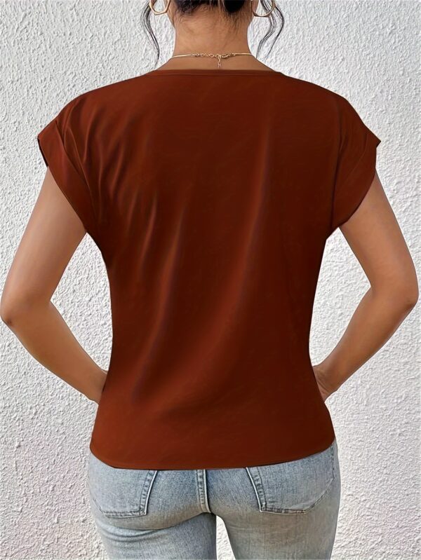 Women'S Sweetheart Neckline Short Sleeve T-Shirt - Solid Color, Regular Length, Summer Casual Top with Cross-Back Straps, Sweetheart Necklace - Image 10