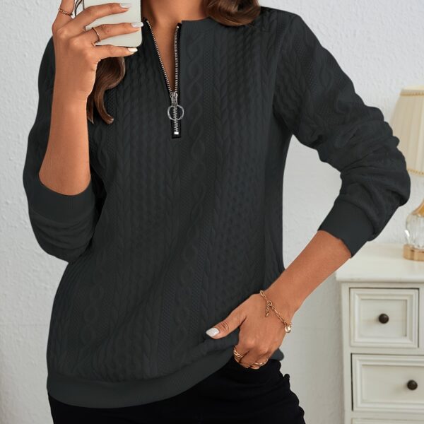 Womens Stylish Quarter Zip Textured Sweatshirt - Cozy Long Sleeve for Fall & Winter - Warm Casual Wear - Comfortable Fit - Image 13