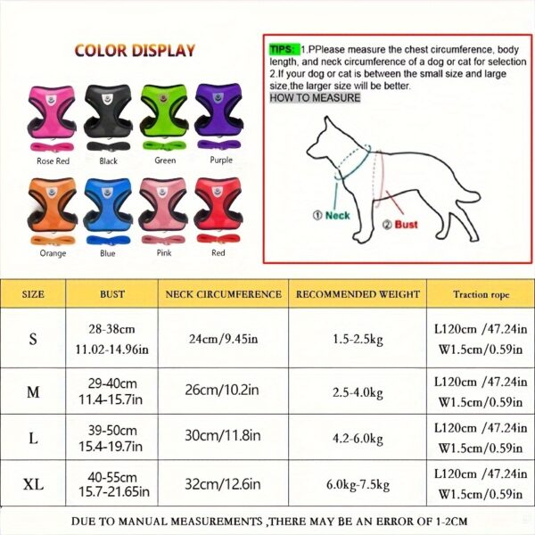 Dog Harnesses Leash, Mesh Cloth Pet Collars, Puppy Breathable Reflective Lead Dog Rope, Adjustable Pet Supplies - Image 2