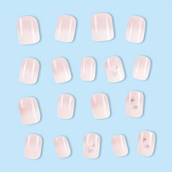 24pcs Glossy Short Square Fake Nails, White Pinkish Gradient Press On Nails With Flower Design, Sweet Cool Full Cover False Nails For Women Girls - Image 6