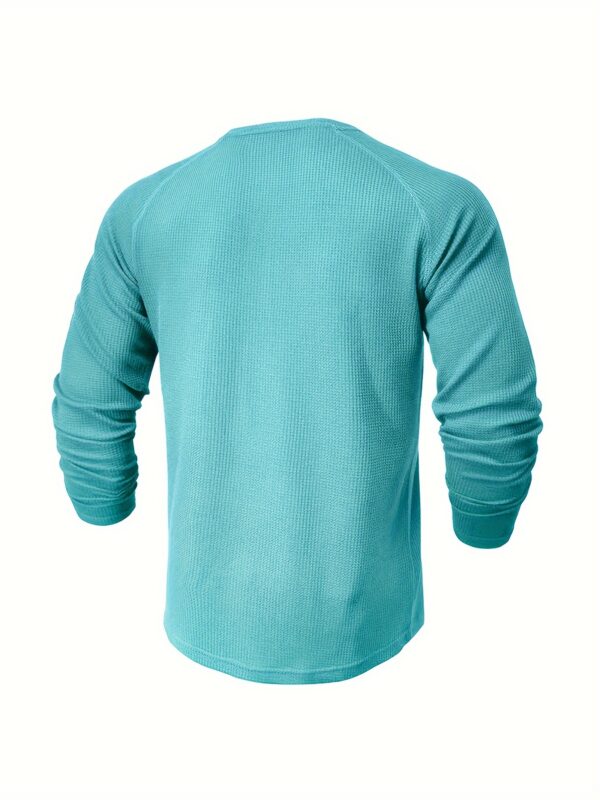 Men's Loose Solid Henley Shirt, Crew Neck Half Button Long Sleeve Shirt For Spring Fall Outdoor Activities - Image 7