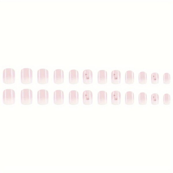 24pcs Glossy Short Square Fake Nails, White Pinkish Gradient Press On Nails With Flower Design, Sweet Cool Full Cover False Nails For Women Girls - Image 7