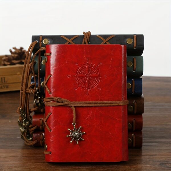 Vintage Leather Journal Notebook with Matte Finish and Plain Pages - Antique Pirate-Themed Nautical Compass Design Hardcover Writing Diary with Metal Clasp Closure and Spiral Ring Binder - Image 12