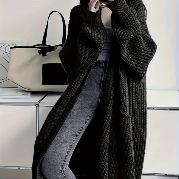 Solid Open Front Cardigan, Casual Long Sleeve Drop Shoulder Long Length Outwear, Women's Clothing - Image 12