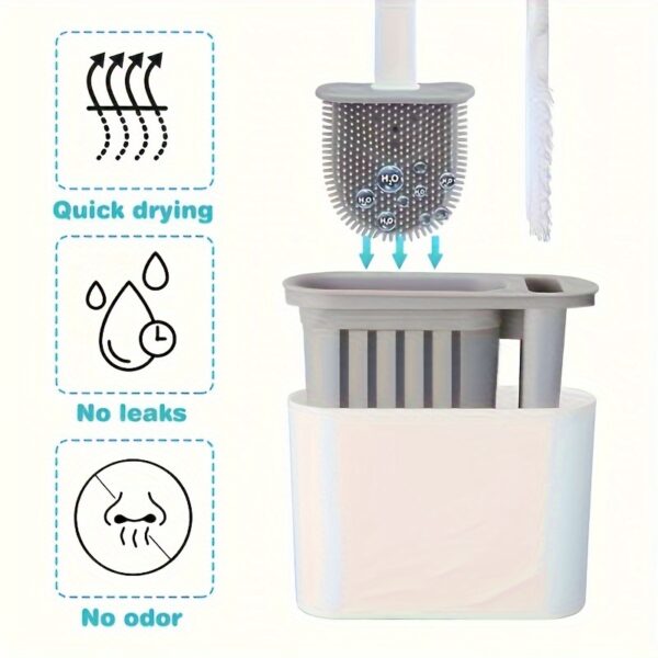 1set 2-in-1 Toilet Brush Set - Wall Mounted, Flexible Bowl Brush with Silicone Bristles, Space-Saving Holder for Bathroom Organization, Easy Cleaning and Hygiene - Bathroom Accessories for Modern Home - Image 3