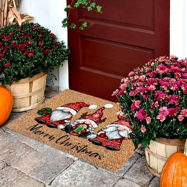 1pc Christmas Gnome Welcome Doormat, Washable Low Pile Indoor Outdoor Entrance Mat, Non-slip Rubber Backing Absorbent Bath Mat, RV Mat, Farmhouse Funny Kitchen Rugs, Suitable For Bathroom Kitchen Ect. - Image 3