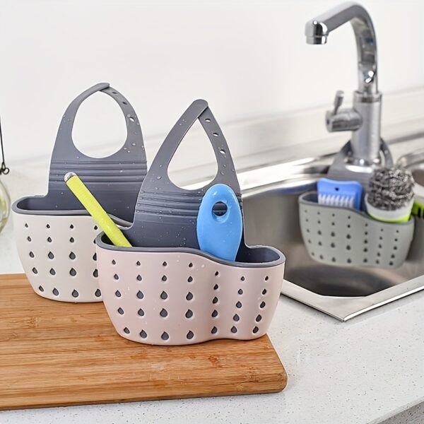 1pc Hanging Basket, Sink Sponge Rack, Sink Organizer, Silicone Storage Box, Hangable Multifunctional Drainage Adjustable Shoulder Strap, Sponge Rack For Kitchen Sink Absorption And Kitchen Bathroom Faucet Hanging Basket Storage, Kitchen Supplies - Image 9