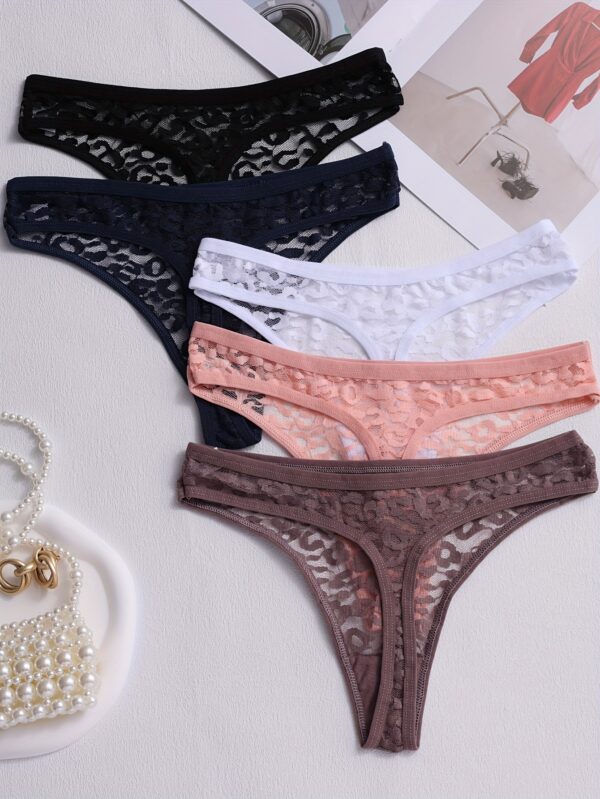 5pcs for Women, Mid-Rise, Transparent Floral Design, Sexy Lingerie, Breathable Underwear In