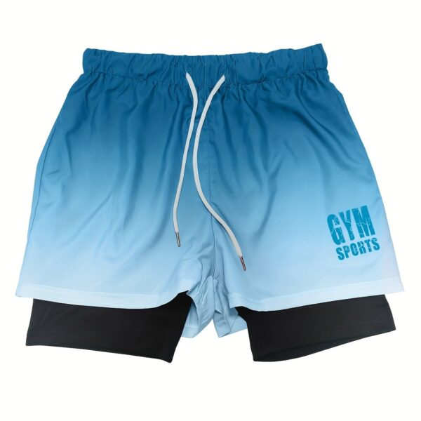 Men's Gradient Athletic Shorts - Summer Gym & Sports Gear, Breathable Polyester-Spandex Blend, Adjustable Drawstring, Dual-Color Design with "Gym Sports" Print - Image 24
