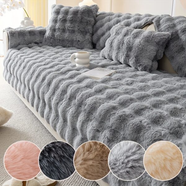[Thick Plush Rabbit Fur Sofa Cover] Luxurious Faux Rabbit Fur Sofa Cover - Soft, Thick Plush Slipcover for Cozy Winter Warmth - Pet-Friendly, Machine Washable - Fits Single to Four-Seater Sofas - Perfect for Living Room, Bedroom, Office Decor