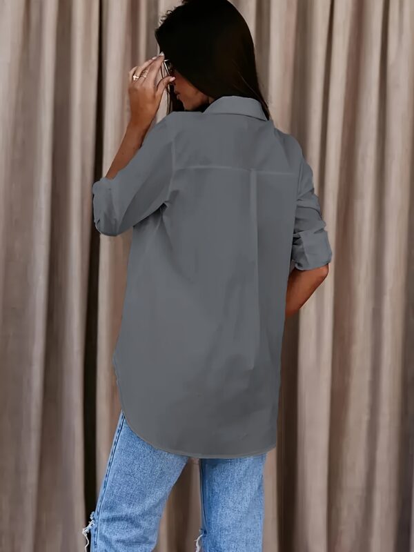 Solid Button Front Shirt, Casual Turn Down Collar Office Work Shirt, Women's Clothing - Image 10