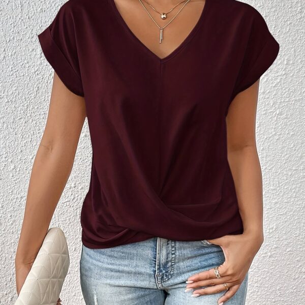 Women'S Sweetheart Neckline Short Sleeve T-Shirt - Solid Color, Regular Length, Summer Casual Top with Cross-Back Straps, Sweetheart Necklace - Image 12