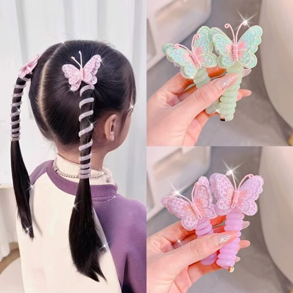 GUIJUI 2pcs Cute Butterfly Phone Cord Hair Ties for Kids, High Elasticity Resin Hair Bands, All-Season Daily & Casual Wear, Christmas & Valentine'S Day Gift, Knit Fabric Weaving Method - Image 14