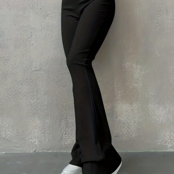 Casual Ribbed Simple Slim Leggings Solid Color High Waist Fashion Trousers - Image 12