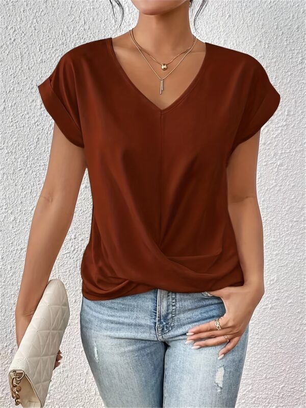 Women'S Sweetheart Neckline Short Sleeve T-Shirt - Solid Color, Regular Length, Summer Casual Top with Cross-Back Straps, Sweetheart Necklace - Image 2