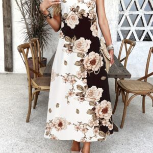 Floral Print Pocket Dress, Casual Pocket Waist Summer Swing Long Dresses, Women's Clothing