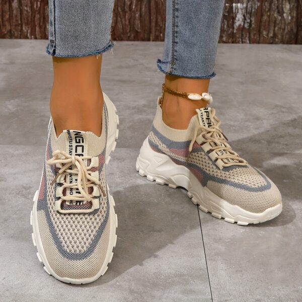 Women's Breathable Mesh Platform Sneakers, Casual Lace Up Outdoor Shoes, Comfortable Low Top Sport Shoes plus size - Image 2