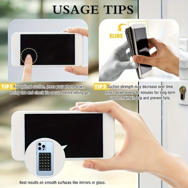 Adhesive Silicone Mobile Phone Holder with Suction Cup, Adhesive Silicone Hands-free Mirror Shower Phone Mount for Selfies and Videos (2 Colors Available) - Image 8