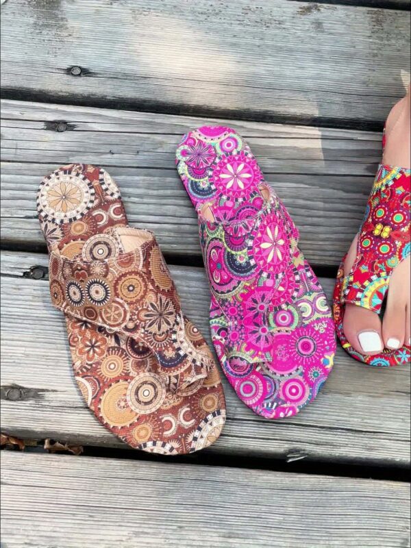 Women'S Vibrant Floral Print Flip Flops - Open-Toe, Fabric Upper with Colorful Butterfly & Geometric Design, Non-Slip Sole, Perfect for Casual & Sporty Attire, Casual Footwear | Vibrant Flip Flops | Durable Footwear - Image 14