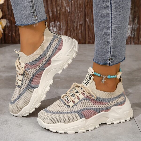Women's Breathable Mesh Platform Sneakers, Casual Lace Up Outdoor Shoes, Comfortable Low Top Sport Shoes plus size