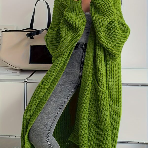 Solid Open Front Cardigan, Casual Long Sleeve Drop Shoulder Long Length Outwear, Women's Clothing - Image 17