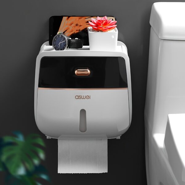 1pc Toilet Roll Paper Holder, Double Layer Large Capacity Tissue Storage Box, Wall Mounted Bathroom Tissue Dispenser, Waterproof Tissue Box, Bathroom Accessories - Image 3