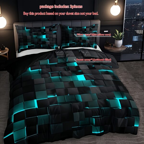 3pcs Tech-Inspired Plaid Duvet Cover Set, Breathable Polyester, All-Season, Digital Print, Machine Washable, Woven Fabric, 90g Square Weight - Bedding Set Without Insert - Image 9