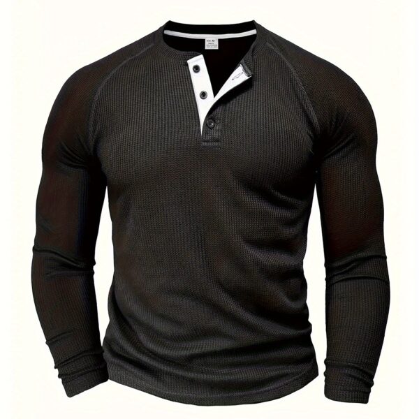 Men's Loose Solid Henley Shirt, Crew Neck Half Button Long Sleeve Shirt For Spring Fall Outdoor Activities - Image 14