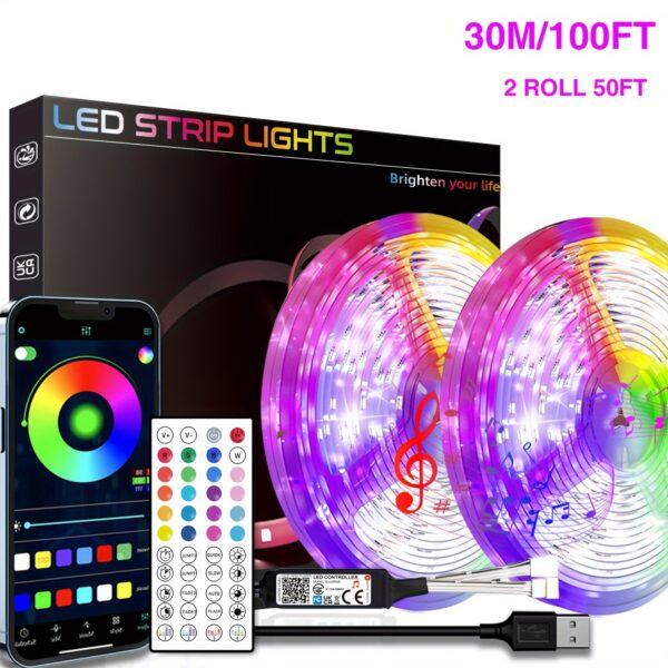 Color Changing Smart LED Strip Lights - HBOWMDJIA 3ft-100ft LED Strip with Music Sync, App Control, Remote, and USB Power - Ideal for Bedroom Ambiance & Party Decorations - Image 13