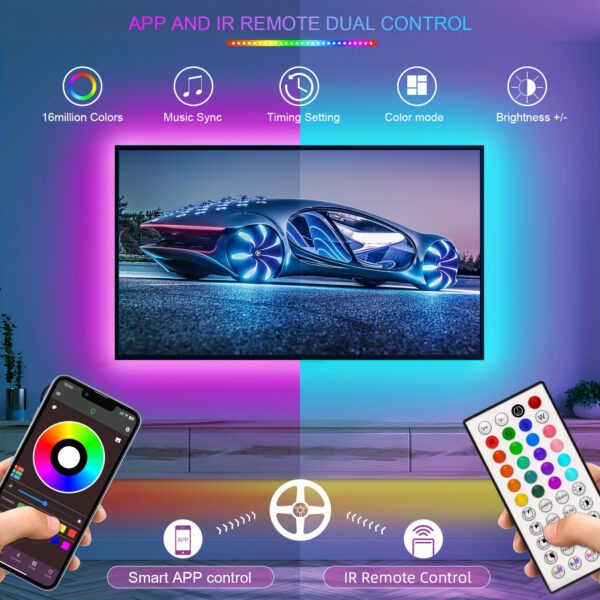 Color Changing Smart LED Strip Lights - HBOWMDJIA 3ft-100ft LED Strip with Music Sync, App Control, Remote, and USB Power - Ideal for Bedroom Ambiance & Party Decorations - Image 4