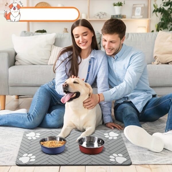 1pc Fast-Drying Diatomaceous Earth Pet Feeding Mat – Splash-Proof, Absorbent, Easy to Clean for Dogs and Cats, Herringbone Pattern with Paw Print Design, Black, Pet Feeding Mats Washable - Image 13