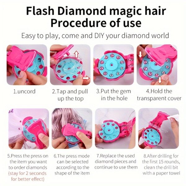 Hair Jewels Stamper DIY Set, Radiance Collection with Glam Styling Tool, Artificial rhinestones, Load Click Glitter Anything, Birthday Halloween Christmas Thanksgiving Day Toy Gift for Girls - Image 9