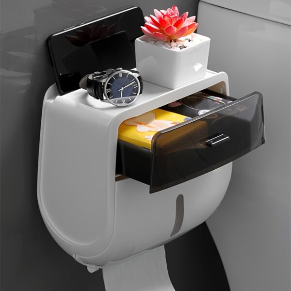 1pc Toilet Roll Paper Holder, Double Layer Large Capacity Tissue Storage Box, Wall Mounted Bathroom Tissue Dispenser, Waterproof Tissue Box, Bathroom Accessories - Image 8