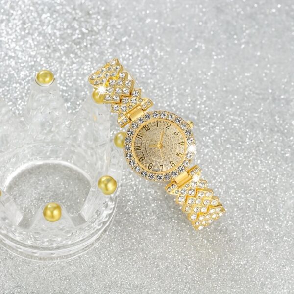 2pcs Elegant Rhinestone Watch Stainless Steel Fashion Minimalist Luxury Full Rhinestone Bracelet Quartz Watch Gifts for Eid - Image 2